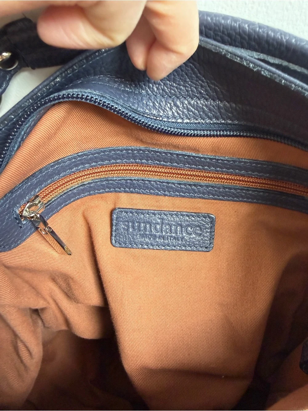 Sundance Genuine Leather & Suede Hobo Bag — Navy/Cognac Made In Italy